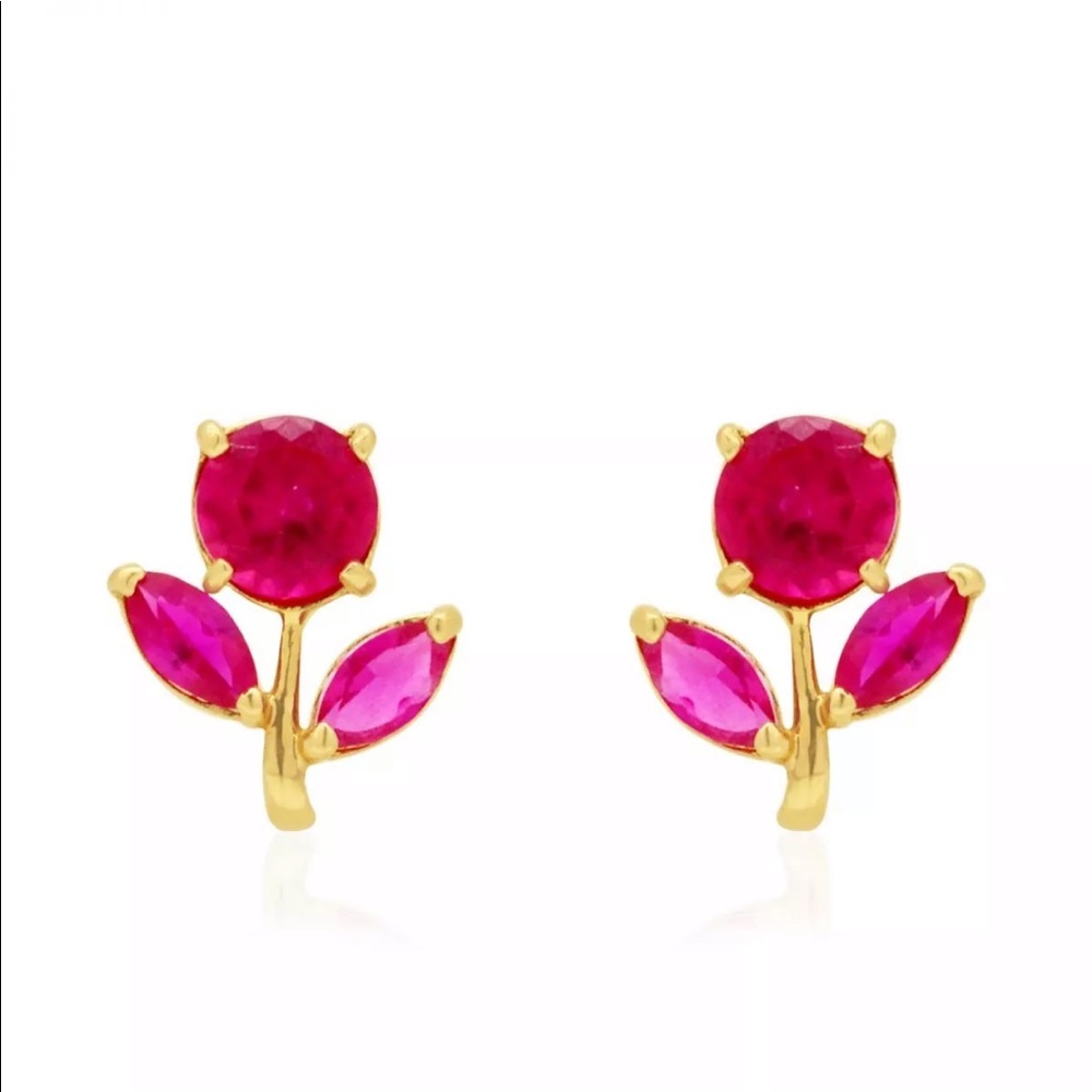 Ruby Dandelion Kid Earrings 14k Yellow Gold